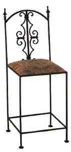 Gothic wrought iron kitchen counter stool with upholstered seat cushion