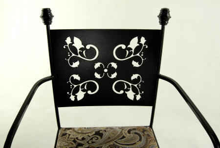 wrought iron dining chair seat and back closeup