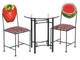 Strawberry and watermelon fruit hand painted chairs with table and glass