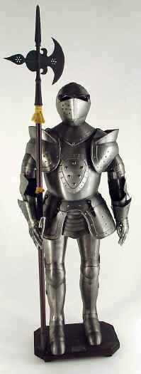 Suit of armor with halberd medieval pole axe weapon