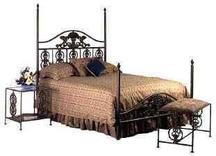 Harvest queen wrought iron bed with night satnd and bench