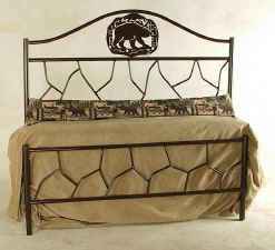 Rustic lodge bear metal bed