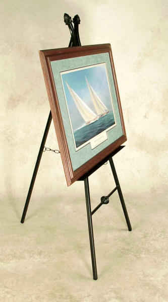 Wrought iron picture easel with framed print