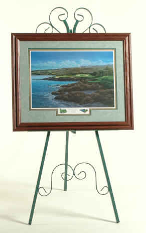 Easel in jade finish with framed art
