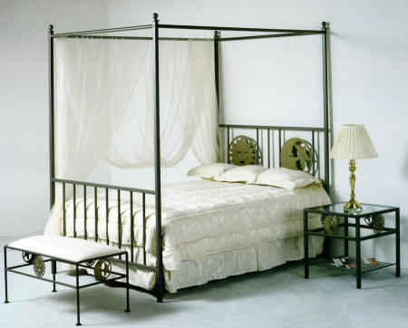 Sun and Moon celestial pattern wrought iron bed with canopy