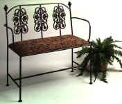 Wrought Iron Love Seat With R9ose Back and Upholstered Seat