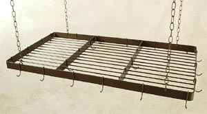 Rectangular Pot Rack in Wrought Iron With Heavy Hooks and Chai n