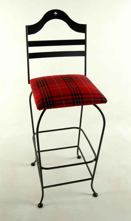 Grace Swivel Bar Stool in black with red plaid upholstered seat