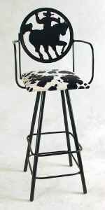 Cowboy wrought iron swivel bar stool with arms