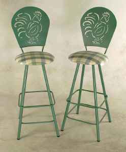 Wrought iron swivel bar stools with metal rooster back