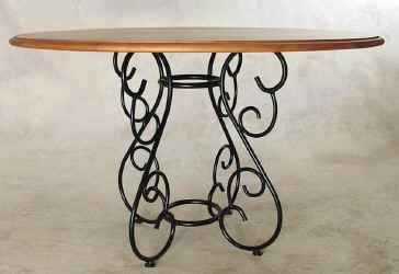 Wrought iron scroll dining table base with wood top
