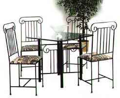 Roman column wrought iron dining table set with glass top